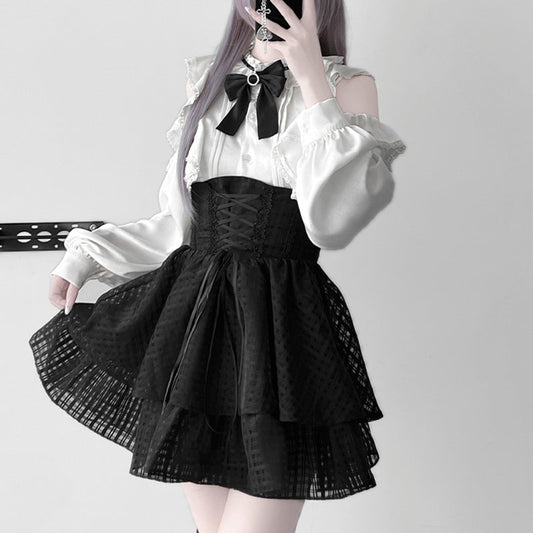 Bow Shirt Plaid Skirt Set SE23764