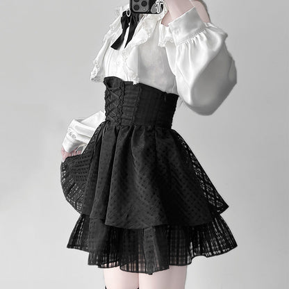 Bow Shirt Plaid Skirt Set SE23764