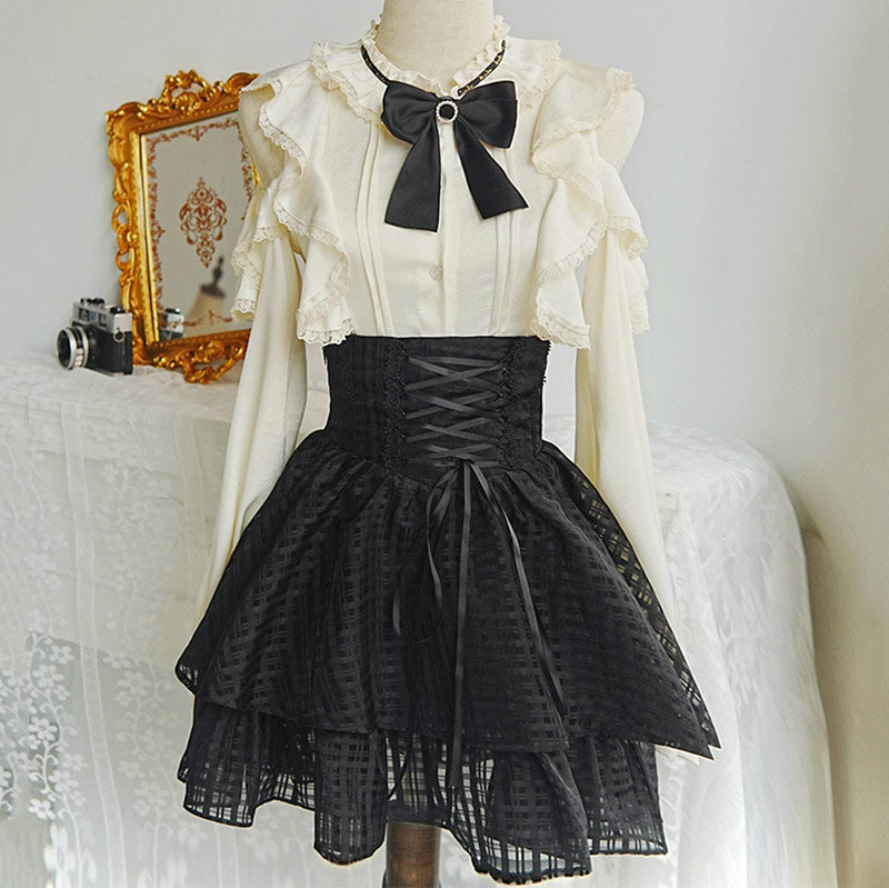 Bow Shirt Plaid Skirt Set SE23764