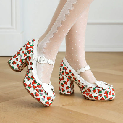 Bow Strawberry Heels Shoes SE23592