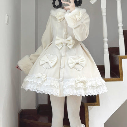 Bow Woolen Coat Dress SE23760