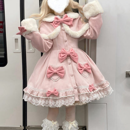 Bow Woolen Coat Dress SE23760