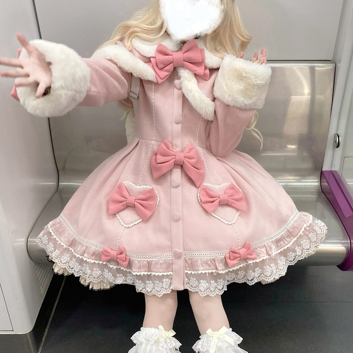 Bow Woolen Coat Dress SE23760