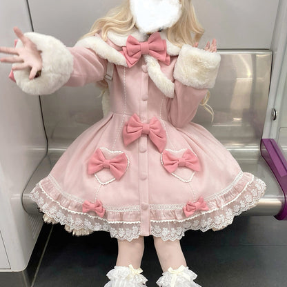 Bow Woolen Coat Dress SE23760