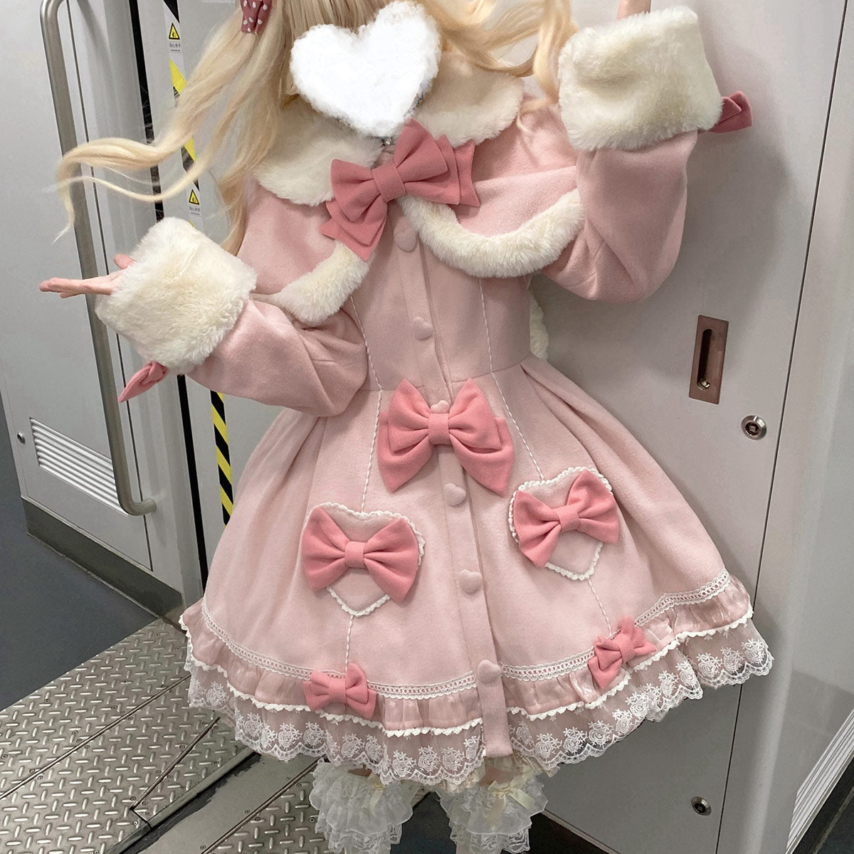 Bow Woolen Coat Dress SE23760