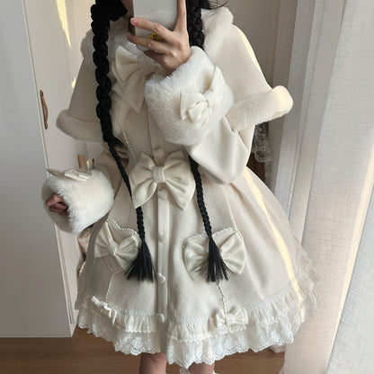 Bow Woolen Coat Dress SE23760