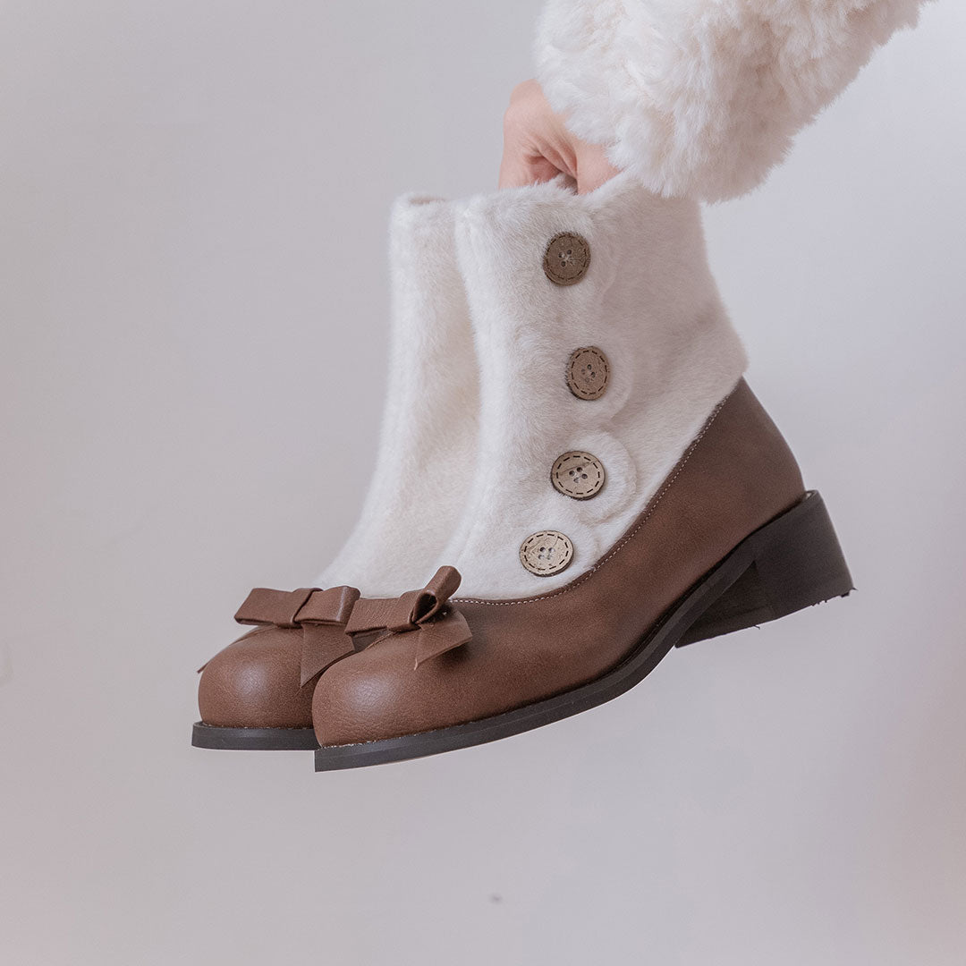 Button Bow Fleece Boots SE23012