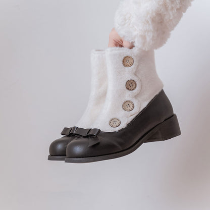 Button Bow Fleece Boots SE23012