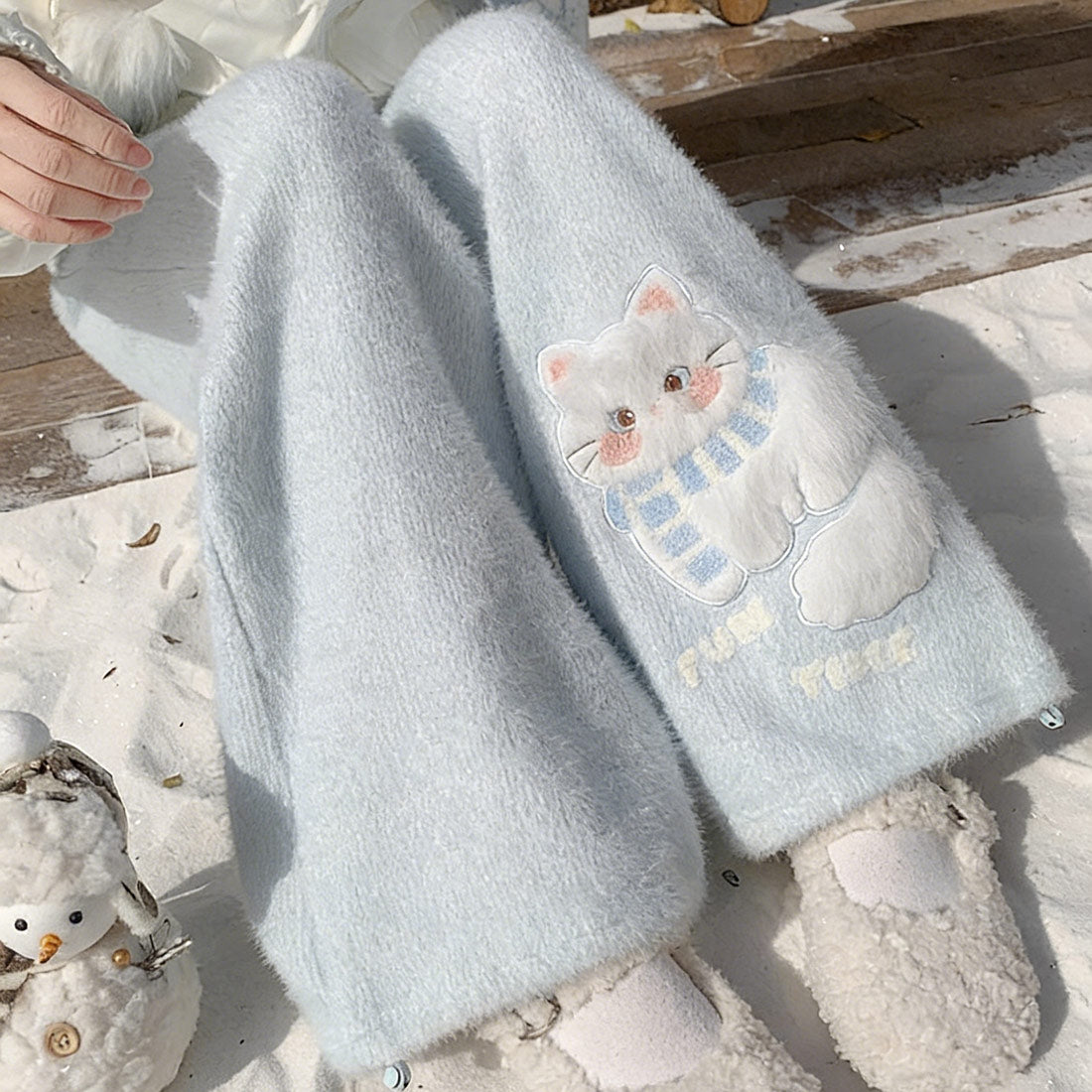 Cat Embroidery Fleece Warm Trousers SE23818