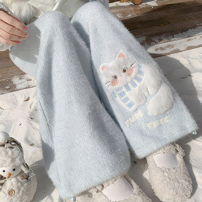 Cat Embroidery Fleece Warm Trousers SE23818