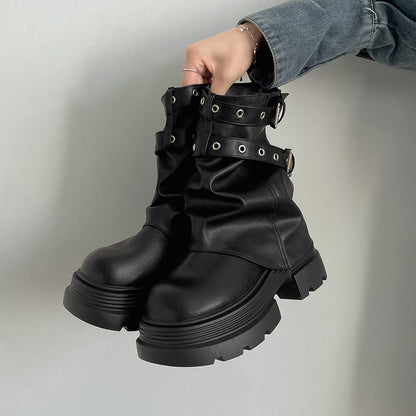 Chunky Platform Buckle Strap Ankle Boots SE23834