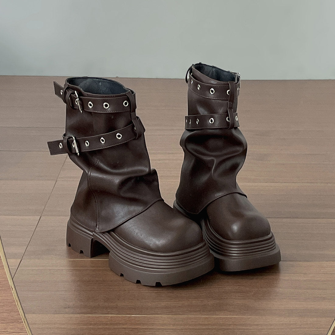 Chunky Platform Buckle Strap Ankle Boots SE23834