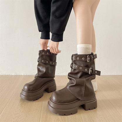 Chunky Platform Buckle Strap Ankle Boots SE23834