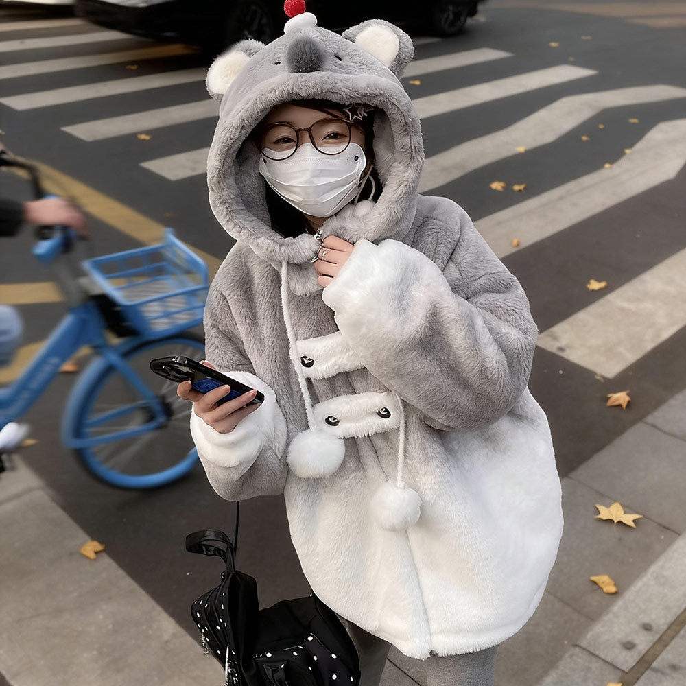 Cute Koala Plush Fluffy Warm Hoodie SE23847