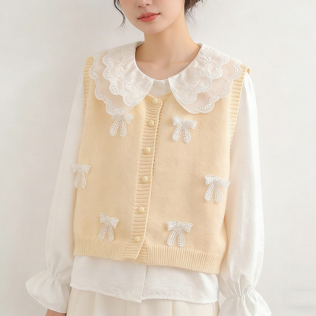 Cute Lace Collar Shirt with Bow Knit Vest Set SE23898