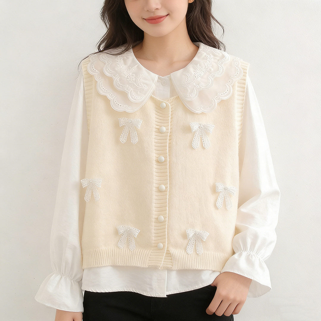 Cute Lace Collar Shirt with Bow Knit Vest Set SE23898