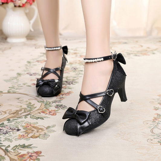 Cute Pearl Bow Heels SE23390