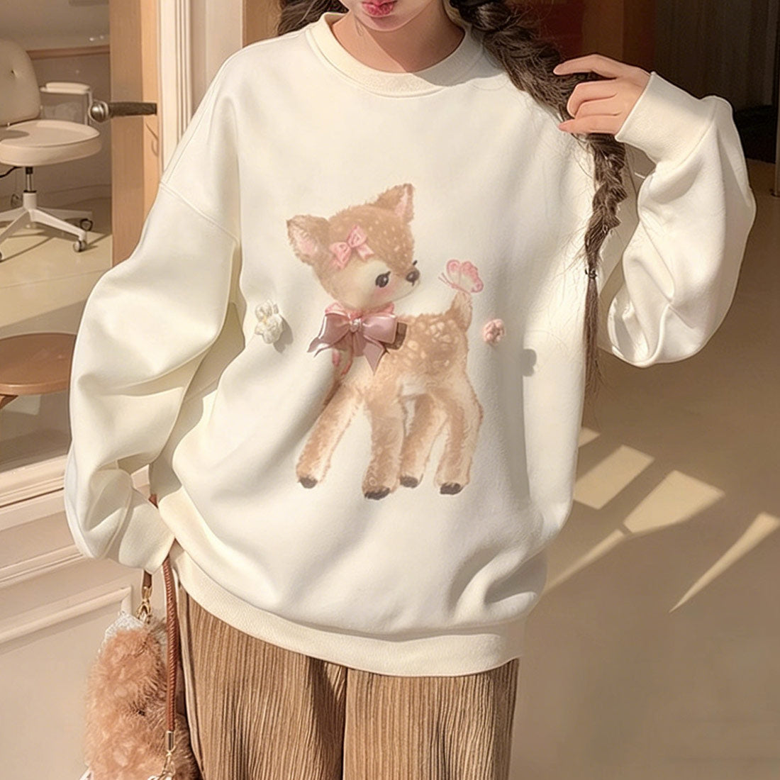 Deer Fleece Pullover Sweatshirts SE23815