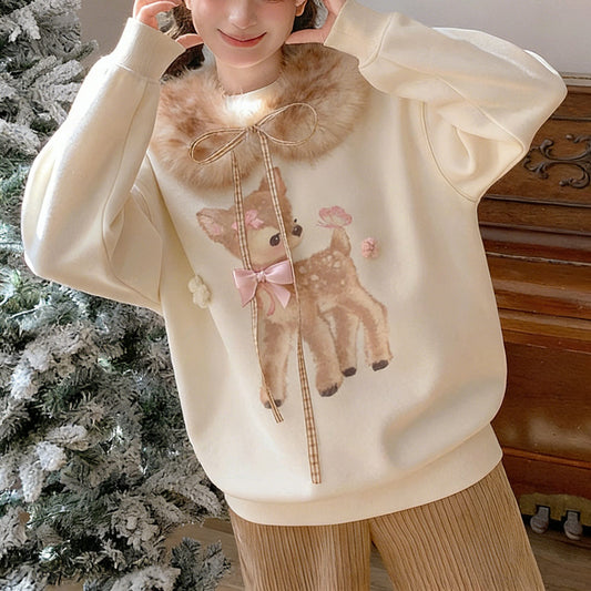 Deer Fleece Pullover Sweatshirts SE23815