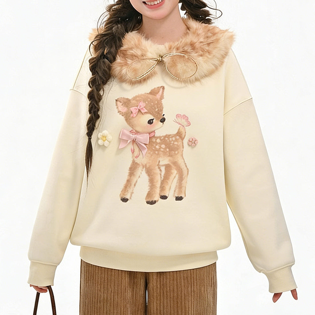 Deer Fleece Pullover Sweatshirts SE23815