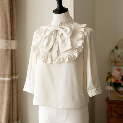 Elegant Clock Flower Skirt Bow Blouse Set SE22734