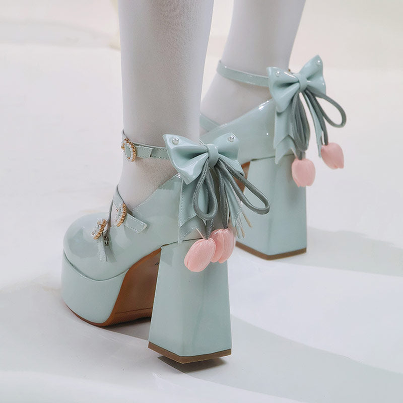 Elegant Flower Bow Heels Shoes SE23816