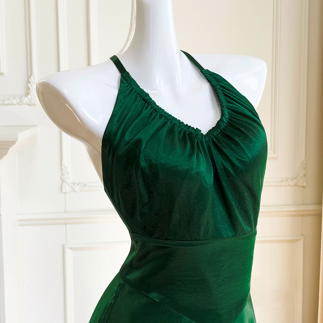 Elegant Green Backless Halter Neck Dress SE22851