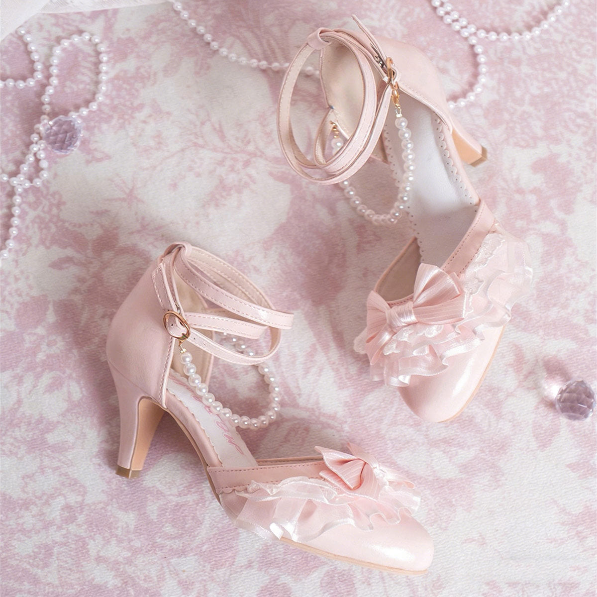 Elegant Lace Bow Heel Shoes SE23893