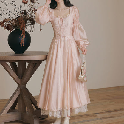 Elegant Lace Bow Pink Dress SE23726