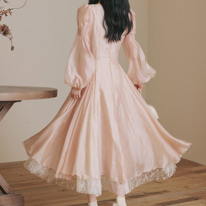 Elegant Lace Bow Pink Dress SE23726