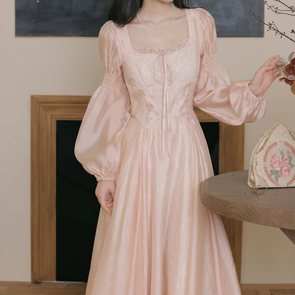 Elegant Lace Bow Pink Dress SE23726