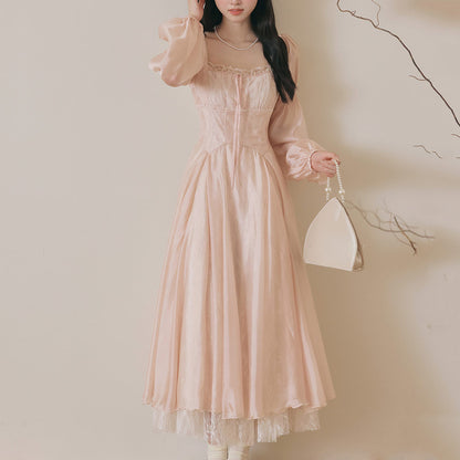 Elegant Lace Bow Pink Dress SE23726