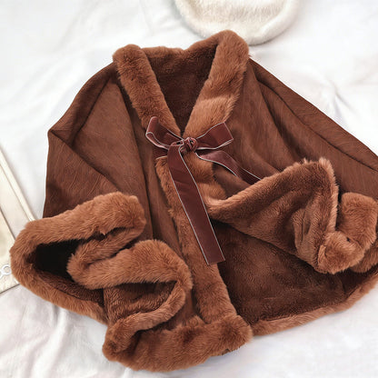 Elegant Plush Bow Cape SE23820
