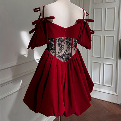 Elegant Velvet Lace Floral Dress SE22880