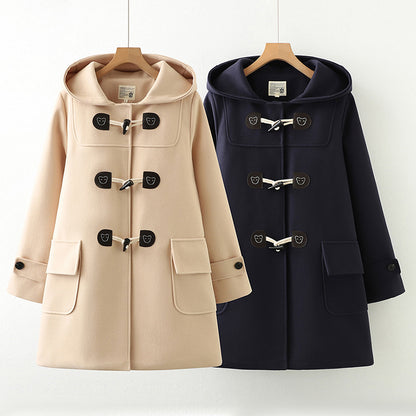 Embroidered Bear Woolen Hooded Coat SE23819