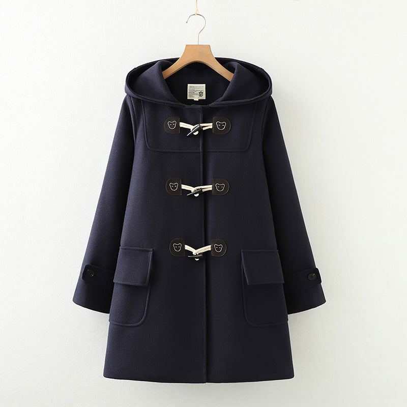 Embroidered Bear Woolen Hooded Coat SE23819