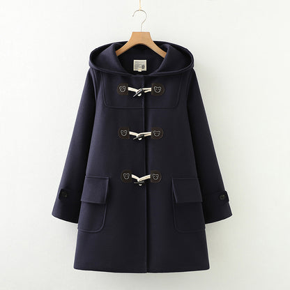 Embroidered Bear Woolen Hooded Coat SE23819