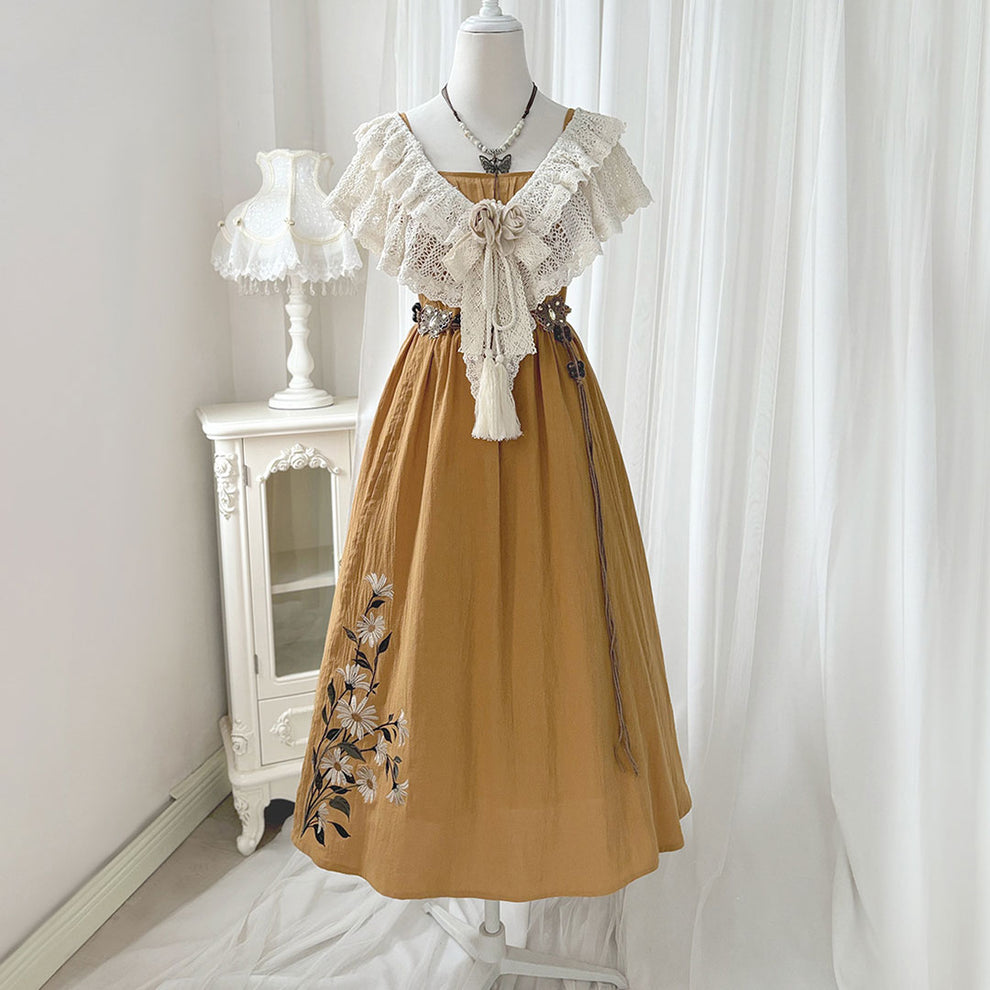 Yellow Floral Embroidered Dress