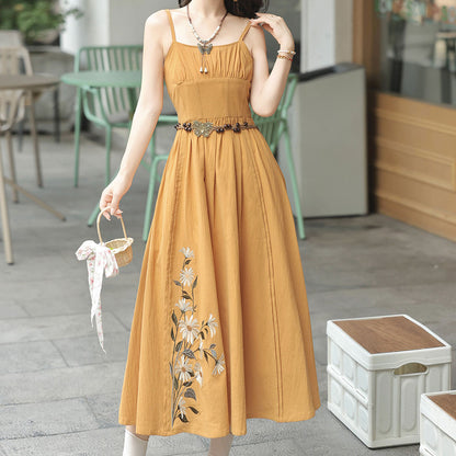 Embroidered Flower Yellow Dress Set SE23218