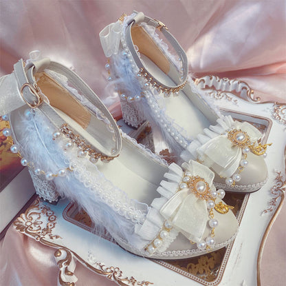 Feather beaded Lace Flower Shoes SE23365