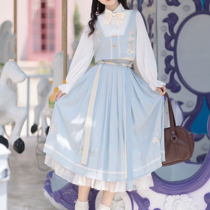 Floral Bow Blouse Skirt Set SE22743