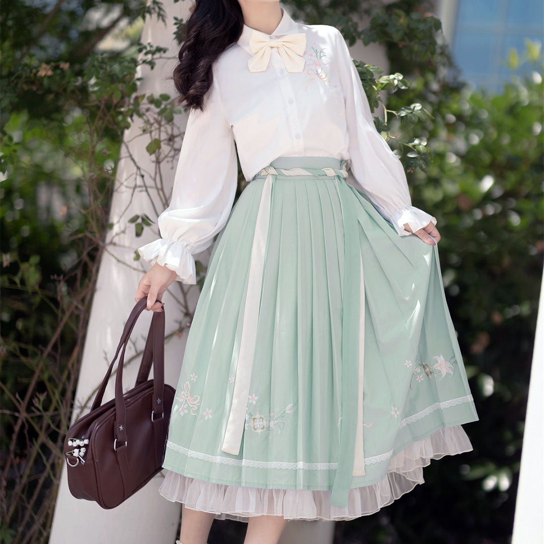 Floral Bow Blouse Skirt Set SE22743