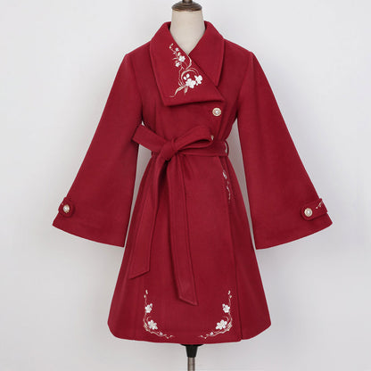 Floral Embroidered Woolen Coat SE22957