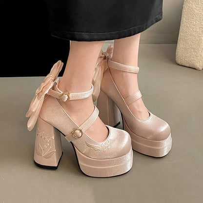 Flower Bow Heels Shoes SE23757