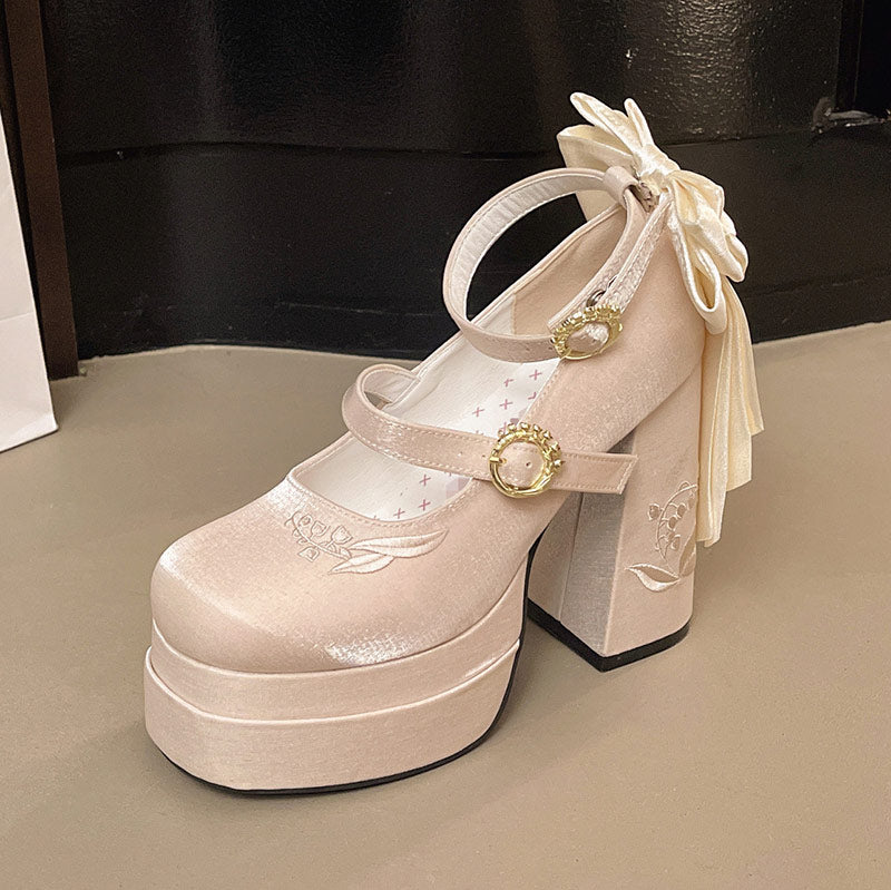 Flower Bow Heels Shoes SE23757