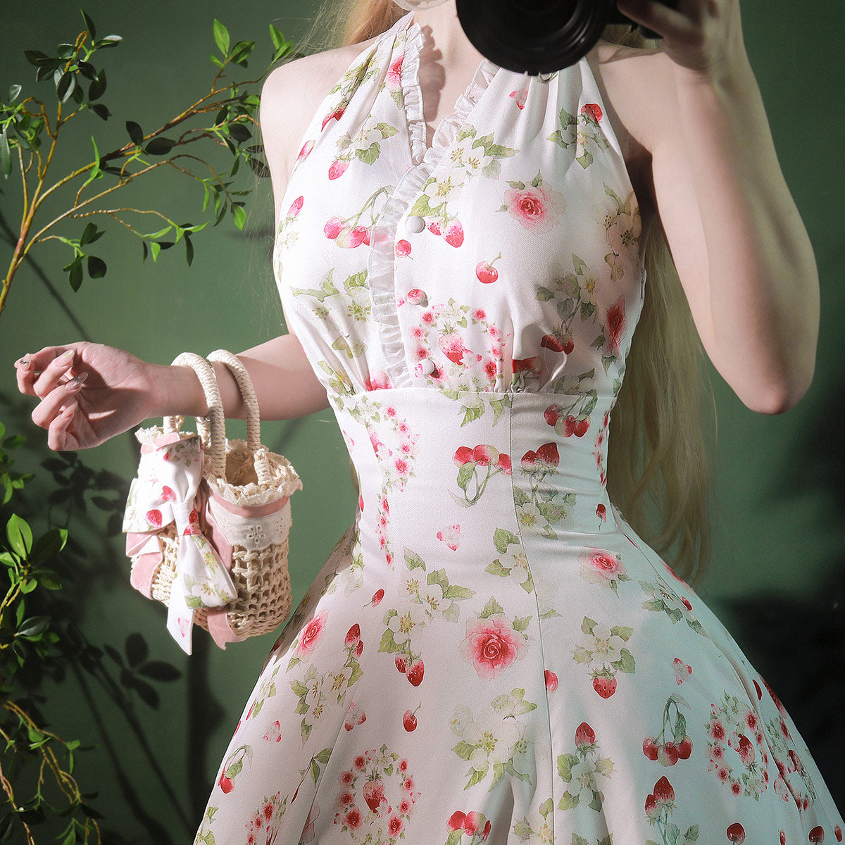 Flower Strawberry Halter Dress SE23600
