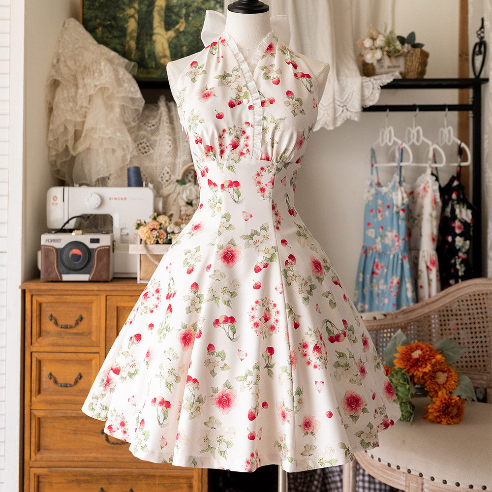 Flower Strawberry Halter Dress SE23600