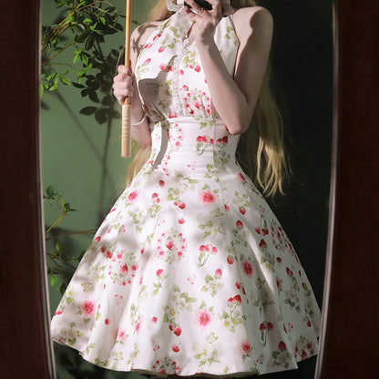 Flower Strawberry Halter Dress SE23600