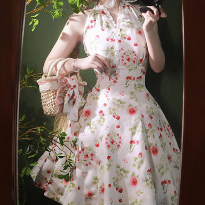 Flower Strawberry Halter Dress SE23600