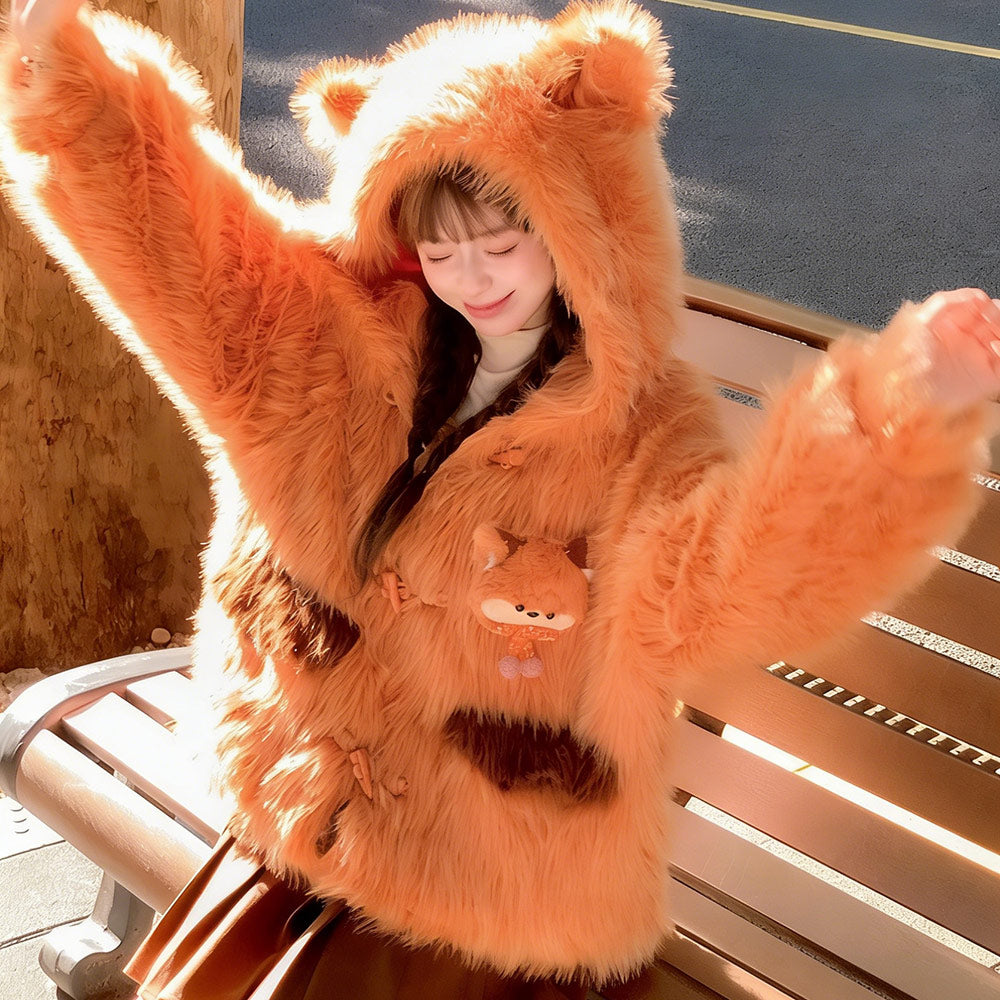 Fox Fleece Hooded Coat SE23813